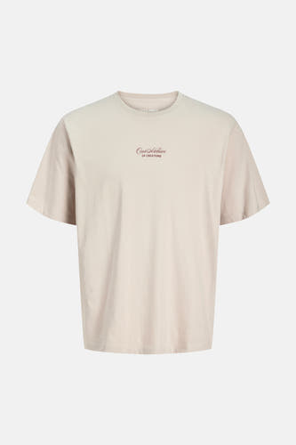 T-shirt beige de Originals by Jack & Jones avec le texte 'Our Archive OF CREATIONS' en marron-rouge sur la poitrine.