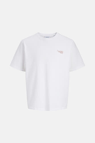 T-shirt blanc à manches courtes d'ORIGINALS BY JACK & JONES, avec une petite impression de texte élégante sur la poitrine.