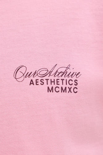 T-shirt rose à manches courtes d'ORIGINALS BY JACK & JONES, avec du texte noir "Our Archive" et "Aesthetics MCMXC".