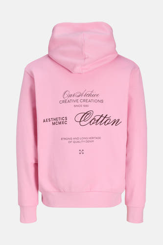 Gilet rose avec capuche d'ORIGINALS BY JACK & JONES, avec une impression graphique sur le dos.