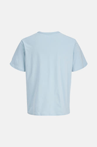 T-shirt bleu clair à manches courtes d'ORIGINALS BY JACK & JONES, avec le dos visible, en tissu lisse.
