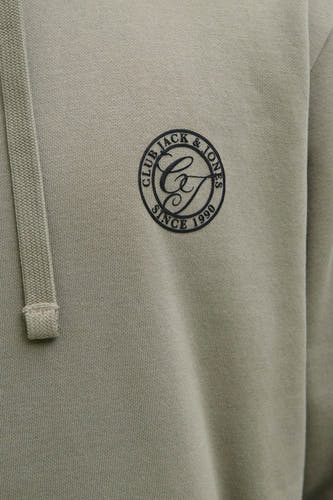 Gilet de kaki avec capuche d'ORIGINALS BY JACK & JONES, avec logo sur la poitrine.