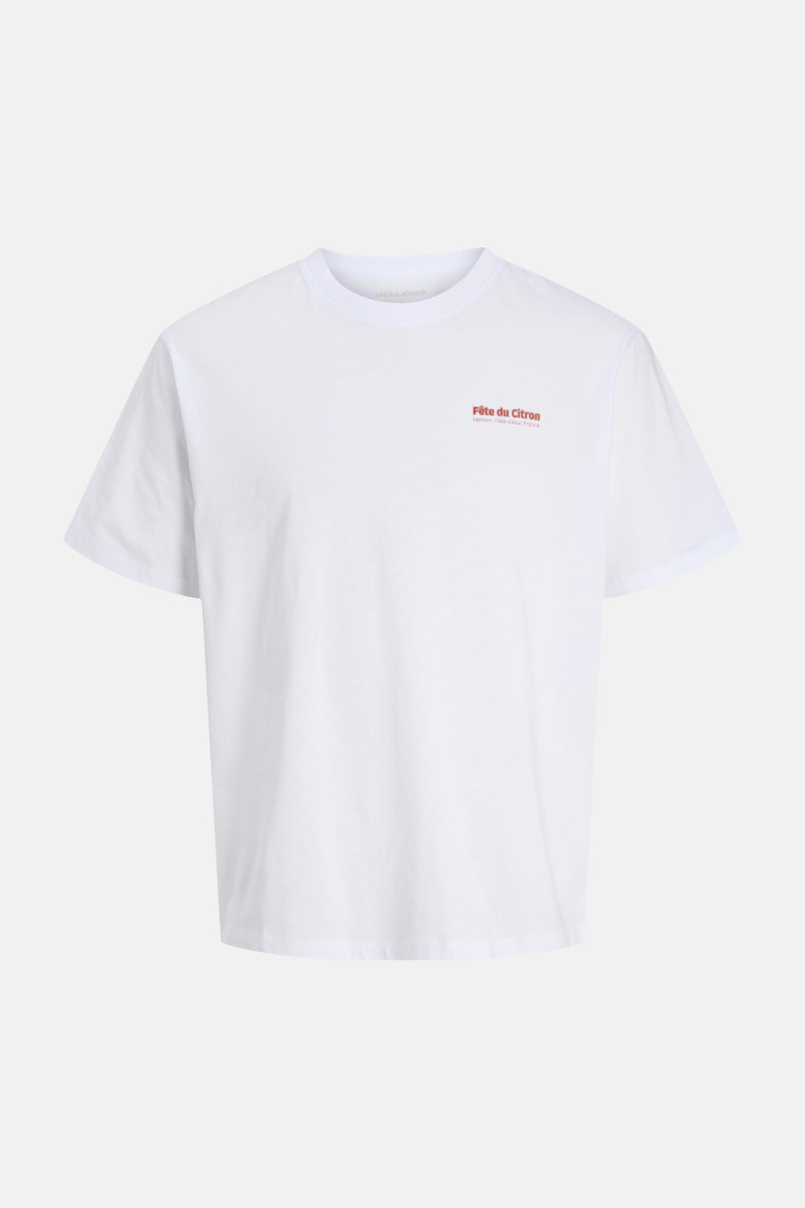 Witte korte mouwen T-shirt van ORIGINALS BY JACK & JONES met klein rood logo op borst, ronde hals, front view