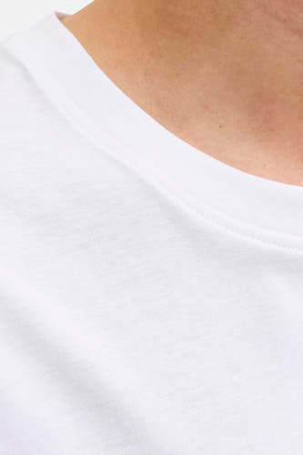 T-shirt blanc à manches courtes de ORIGINALS BY JACK & JONES, gros plan sur l'encolure et le col.