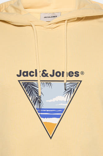Pull à capuche de couleur jaune de ORIGINALS BY JACK & JONES, dos avec manches longues et poignets côtelés.