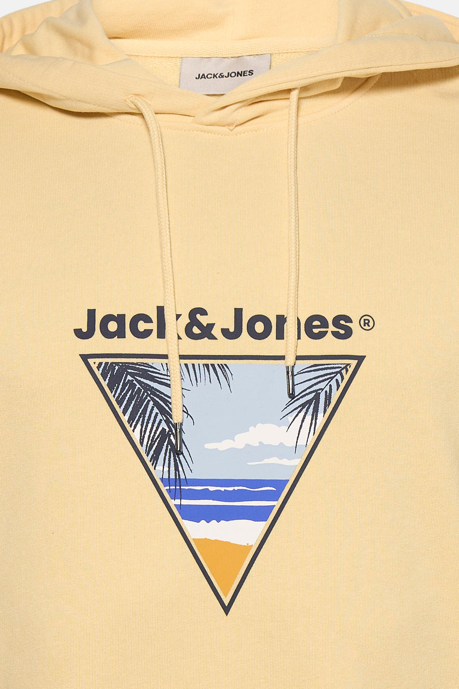 Pull à capuche de couleur jaune de ORIGINALS BY JACK & JONES, dos avec manches longues et poignets côtelés.