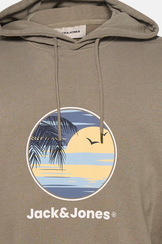 Sweat à capuche ORIGINALS BY JACK & JONES avec imprimé tropical et logo de la marque.