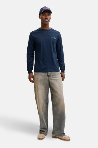 Blauw T-shirt met lange mouwen van ORIGINALS BY JACK & JONES, met een klein logo op de borst.