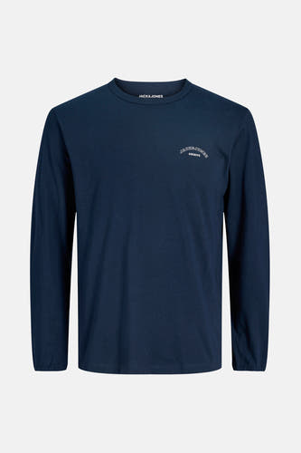 T-shirt bleu à manches longues d'ORIGINALS by JACK & JONES, avec un petit logo de marque sur la poitrine.