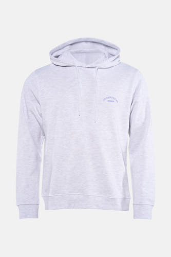 Pull-over gris avec capuche d'ORIGINALS BY JACK & JONES, avec cordon de serrage et logo brodé sur la poitrine.