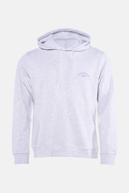 Pull-over gris avec capuche d'ORIGINALS BY JACK & JONES, avec cordon de serrage et logo brodé sur la poitrine.