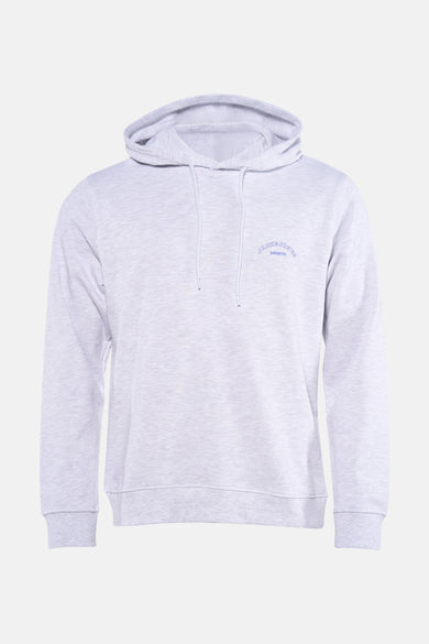 Pull-over gris avec capuche d'ORIGINALS BY JACK & JONES, avec cordon de serrage et logo brodé sur la poitrine.
