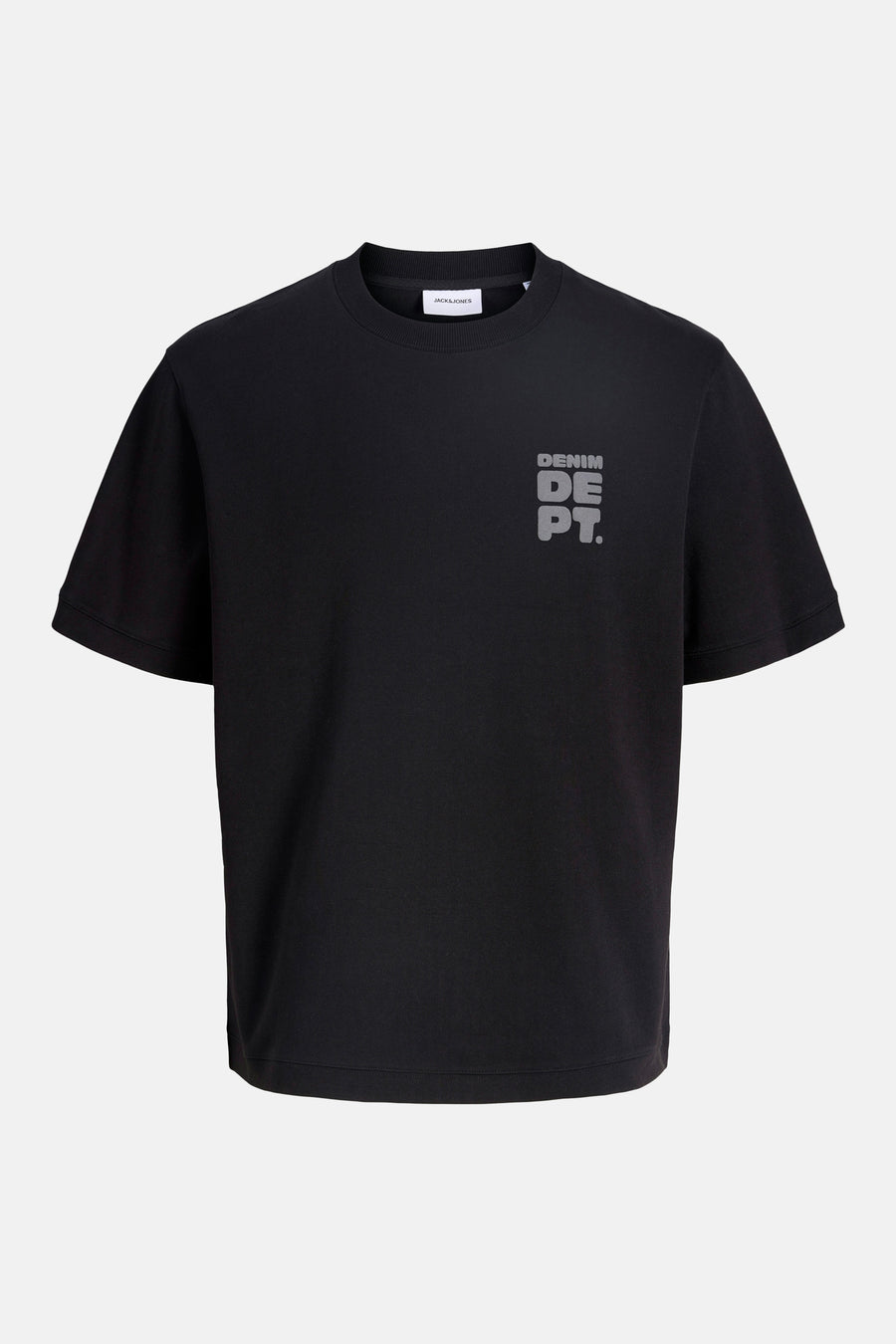 Pull noir de CORE BY JACK & JONES, avec col côtelé et une étiquette blanche visible.
