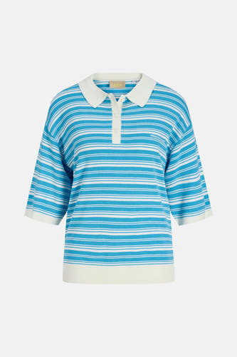 Pull bleu de JJXX, avec un motif rayé et un col blanc.
