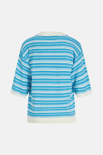 Pull bleu JJXX à rayures blanches et manches courtes, vue arrière.