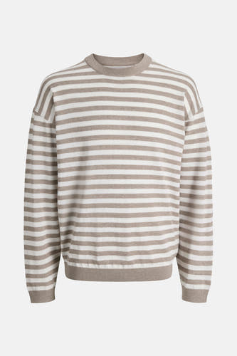 Gilet rond de cou en beige d'ORIGINALS BY JACK & JONES, avec une texture fine et un motif rayé.