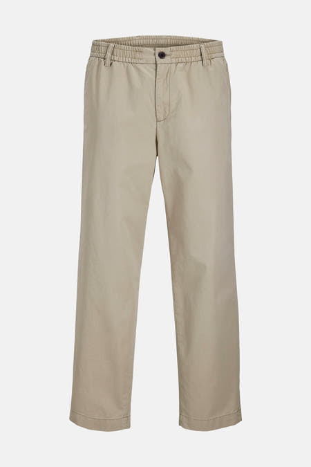 Pantalon beige de JACK & JONES JEANS INTELLIGENCE, avec une ceinture élastique et un bouton.