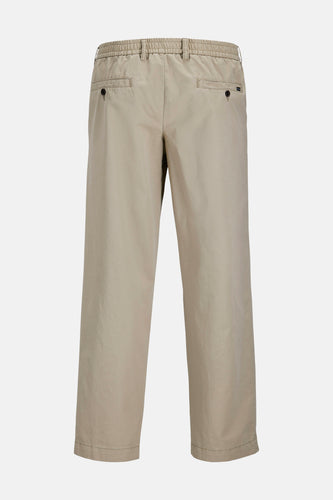 Beige pantalon met elastische tailleband.
