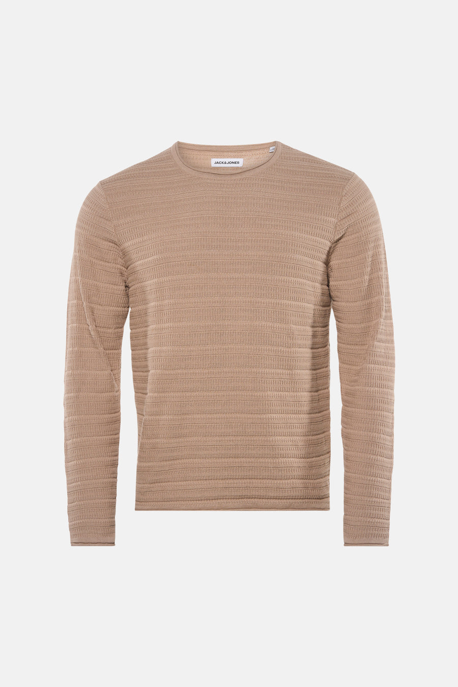 Pull beige à col rond de PREMIUM by JACK & JONES, avec un motif gaufré fin.