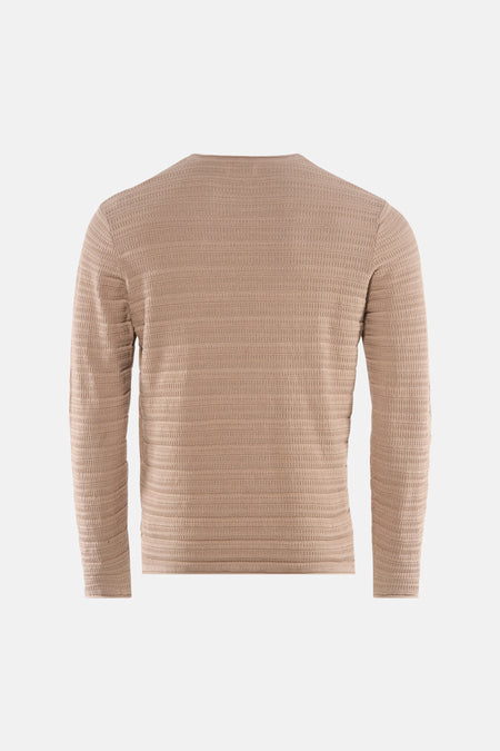 Beige trui met ronde hals van PREMIUM by JACK & JONES, met een fijn wafelpatroon.