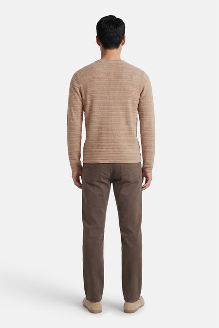 Pull beige à col rond de PREMIUM by JACK & JONES, avec une texture fine et des manches longues, dos.