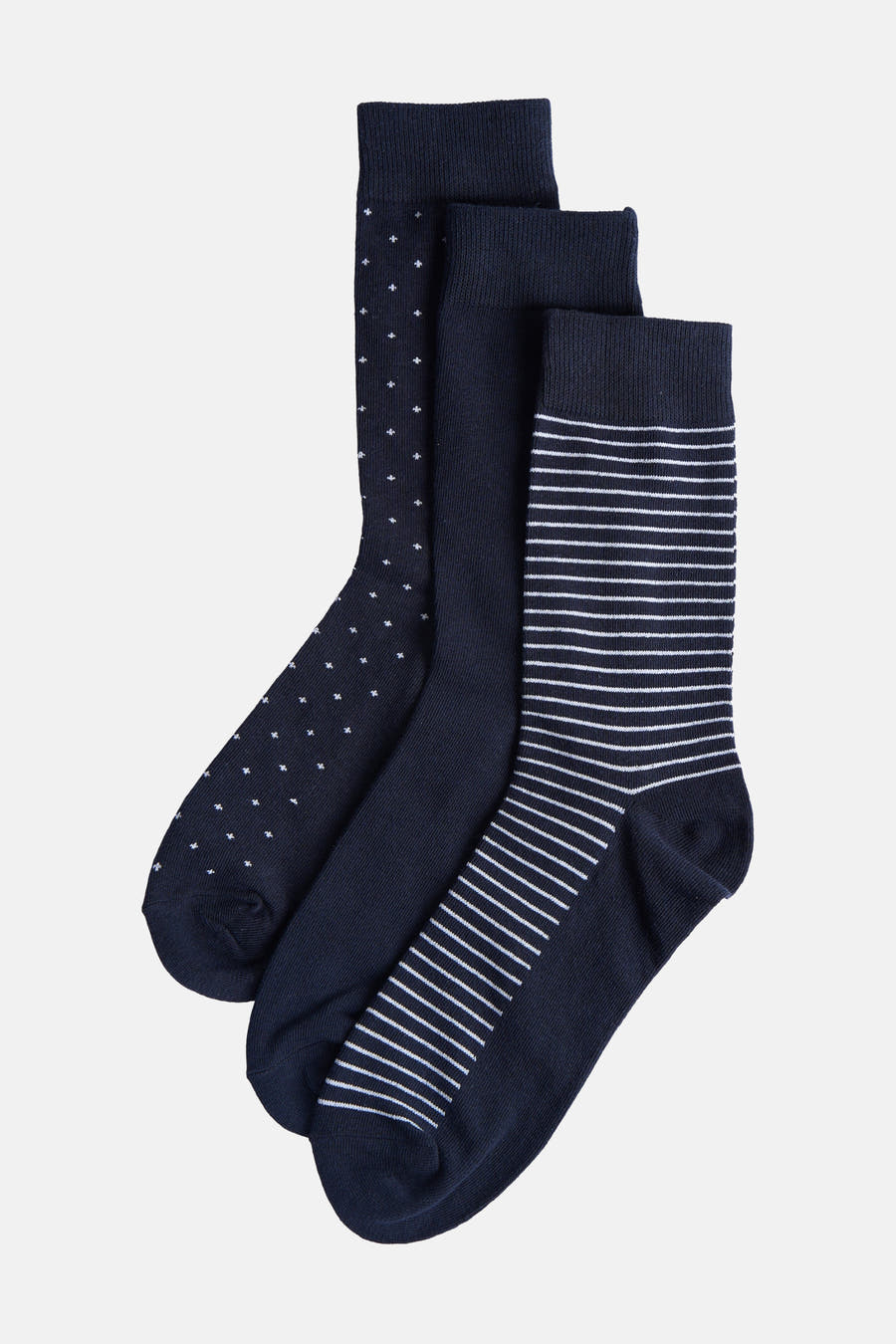 Chaussettes rayées bleues d'ACCESSORIES BY JACK & JONES, emballées par trois paires dans un emballage en papier.