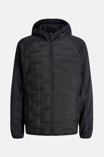 Manteau court noir de CORE BY JACK & JONES avec cap devant doublé et capuche.
