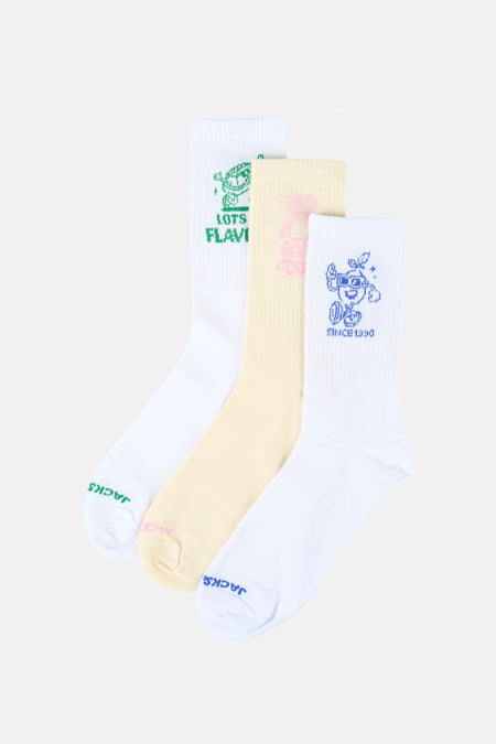 Ensemble de chaussettes multicolores ACCESSORIES BY JACK & JONES avec divers imprimés de dessins animés et textes.