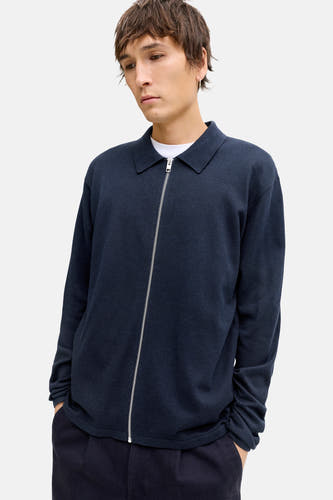 Gilet bleu d'ORIGINALS BY JACK & JONES avec des manches longues et une fermeture à glissière argentée.