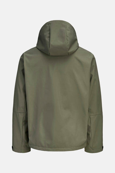 Manteau vert, court de CORE BY JACK & JONES, avec capuchon et longs manches sur l'arrière.