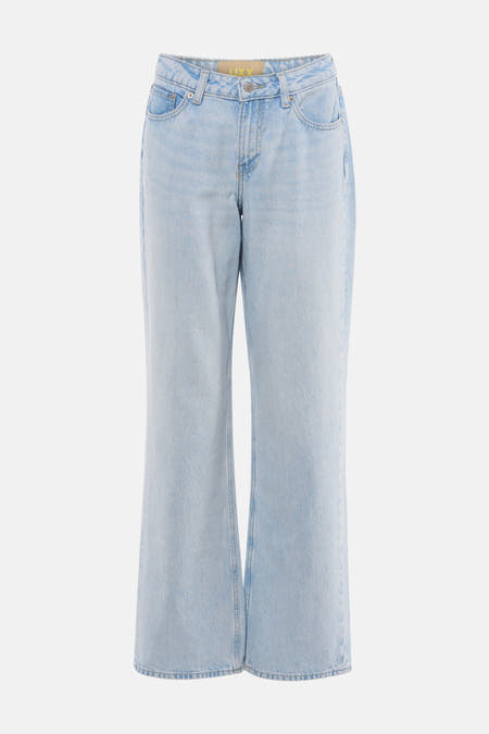 Jean droit bleu clair de JJXX, avec une texture denim classique et des jambes droites.
