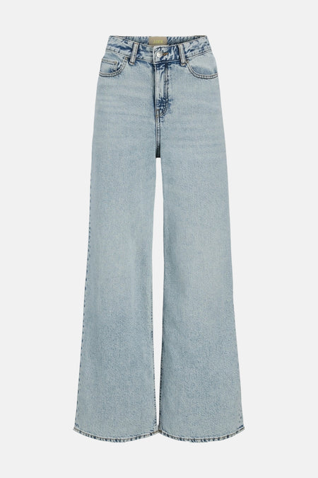 Lichtblauwe denim wide-fit jeans van JJXX, met hoge taille, knoop- en ritssluiting en een lichte wassing.