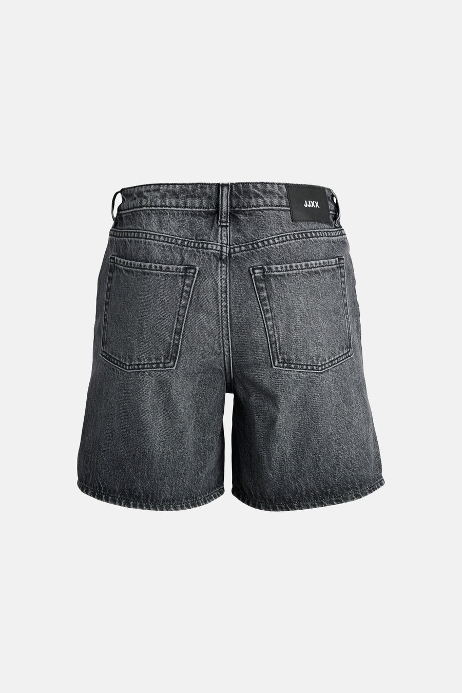 Short en jean gris foncé de JJXX avec deux poches arrière et écusson logo, dos.