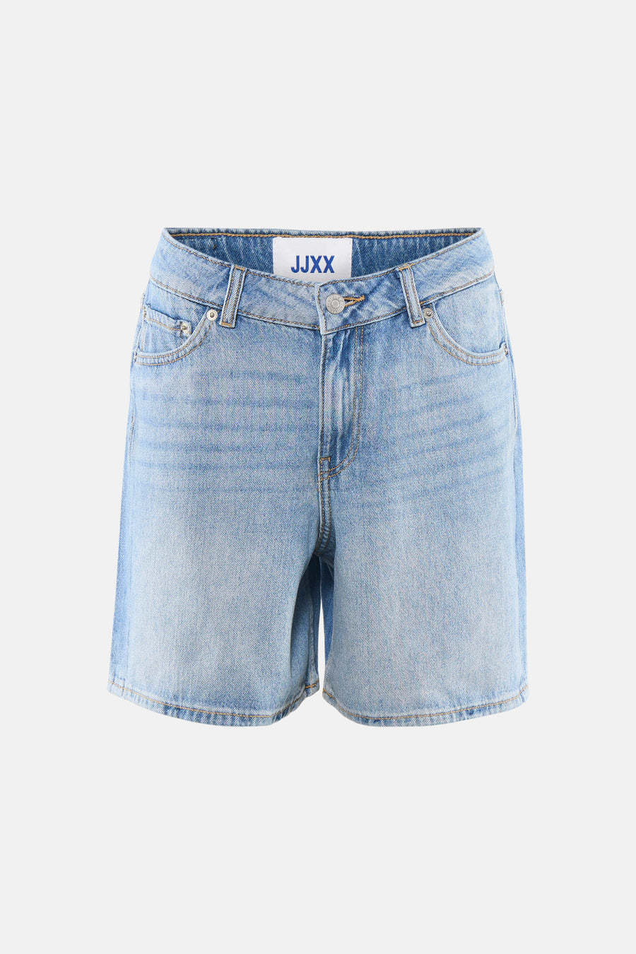 Lichtblauwe denim short van JJXX met mid-rise, vijf zakken en een knoopsluiting.