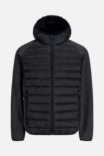 Manteau court noir de CORE par JACK & JONES, avec un motif brodé et une capuche.