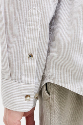 Chemise beige à rayures de PREMIUM by JACK & JONES, avec une poche poitrine et des boutons.