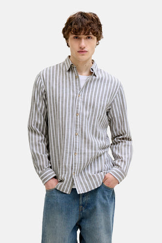 Chemise rayée pour homme de PREMIUM by JACK & JONES, à manches longues, à porter avec un jean et des chaussures en cuir.