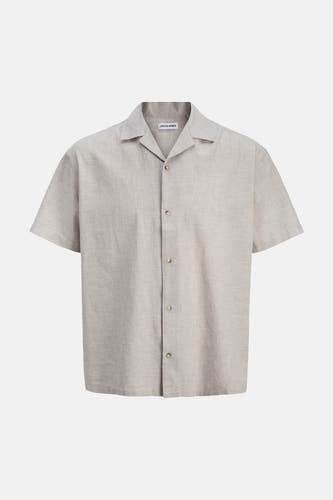 Chemise beige de PREMIUM by JACK & JONES, à manches courtes et fermeture boutonnée.
