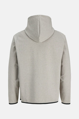 Gilet gris de CORE BY JACK & JONES, vue arrière avec capuche et bord noir en bas.
