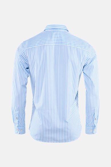 Chemise rayée bleue à manches longues de PREMIUM by JACK & JONES, vue de l'arrière, avec des poignets.