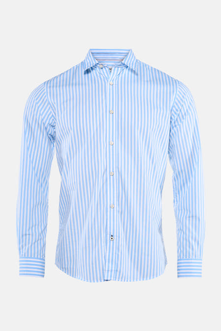 Chemise bleue rayée à manches longues de PREMIUM by JACK & JONES, avec col boutonné.