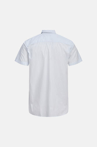 Chemise bleu clair à manches courtes de PREMIUM by JACK & JONES, avec un motif à pois subtil, dos visible.