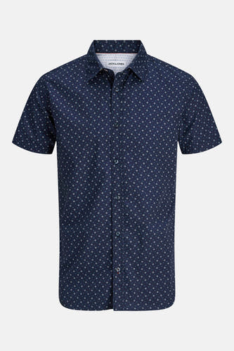 Chemise bleue à manches courtes de PREMIUM by JACK & JONES, avec un motif géométrique fin et une fermeture boutonnée.