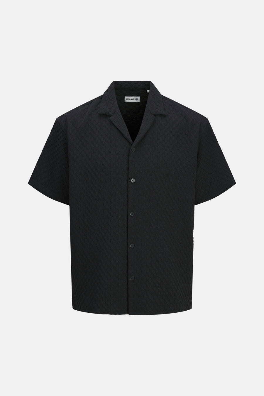 Chemise noire à manches courtes de CORE BY JACK & JONES, avec texture et fermeture à boutons.