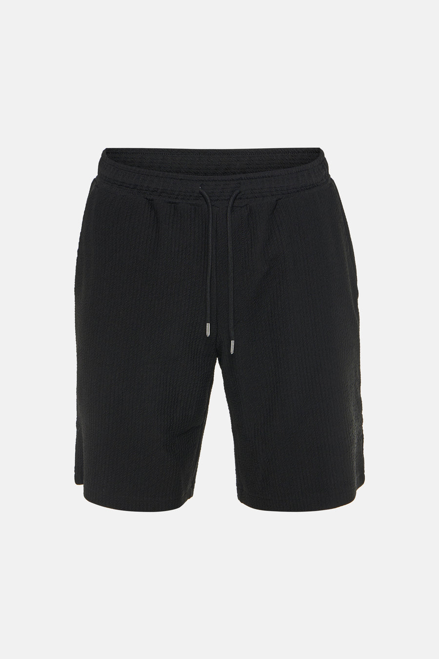 Zwarte katoenen shorts met geribde textuur van JACK & JONES JEANS INTELLIGENCE, voorzien van trekkoord en elastische taille, front view