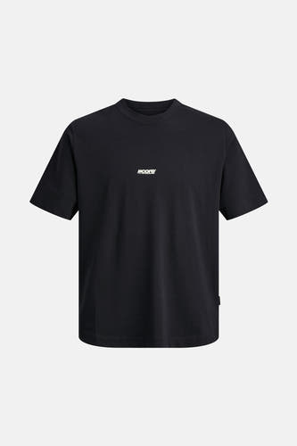 T-shirt noir à manches courtes de CORE BY JACK & JONES, avec petit logo sur la poitrine.