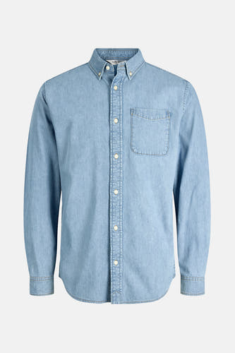 T-shirt en jeans de denim bleu clair d'ORIGINALS BY JACK & JONES avec des manches longues et une poche poitrine.