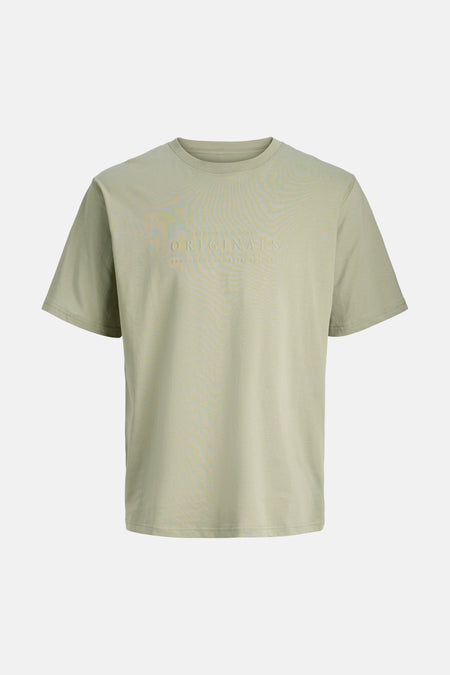 T-shirt vert à manches courtes de Originals by Jack & Jones, avec un imprimé texte sur le devant.