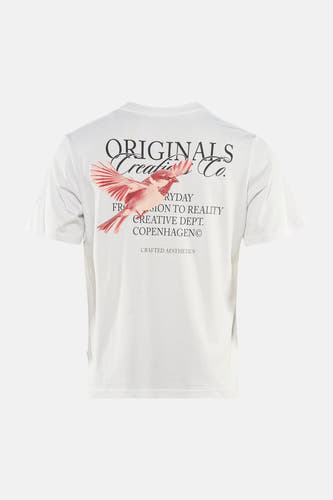 Wit T-shirt met korte mouwen van ORIGINALS BY JACK & JONES, met print van een vogel en tekst op de rug.