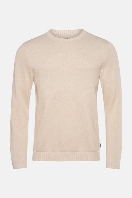 Gilet beige avec col rond de PREMIUM by JACK & JONES, texture fine trée.